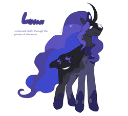 Size: 930x844 | Tagged: safe, artist:084392, princess luna, alicorn, pony, g4, alternate design, coat markings, colored sclera, crown, facial markings, female, jewelry, mare, peytral, regalia, simple background, slit pupils, smiling, solo, star (coat marking), text, white background