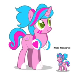 Size: 1169x1194 | Tagged: safe, oc, oc only, oc:pixie poptarts, pony, blue mane, female, food, headphones, mare, pink coat, poptart, simple background, white background