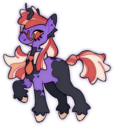 Size: 1173x1292 | Tagged: safe, artist:cadaverkeys, twilight sparkle, pony, unicorn, g4, coat markings, curved horn, female, glasses, grin, horn, mare, necktie, recurved horn, redesign, simple background, smiling, solo, transparent background, unicorn twilight, unshorn fetlocks