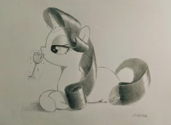 Size: 2838x2072 | Tagged: safe, artist:mizhisha, rarity, pony, g4, drink, drinking, glass, solo, traditional art, wine glass