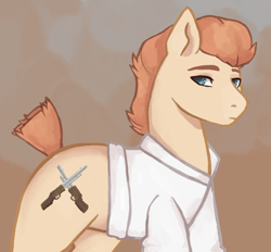 Size: 1034x959 | Tagged: safe, artist:naaw, oc, oc:blazin glory, equestria at war mod, cutie mark, male, simple background, stallion, standing, white shirt