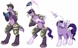 Size: 3233x2020 | Tagged: safe, artist:warlockmaru, pegasus, pony, wolf, anthro, tails of equestria, book, colored hooves, female, furry to pony, glasses, heterochromia, high res, magic, male, question mark, simple background, solo, straight, transformation, transformation sequence, white background