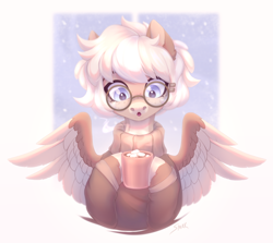 Size: 2244x2000 | Tagged: safe, artist:sparkling_light, oc, pegasus, pony, chocolate, food, glasses, hot chocolate, solo, spread wings, wings