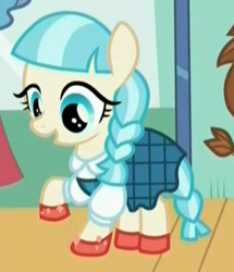 Size: 311x362 | Tagged: safe, edit, edited screencap, screencap, charity kindheart, coco pommel, violet cream, earth pony, pony, g4, made in manehattan, cocobetes, cropped, cute, dorothy gale, female, filly, filly coco pommel, foal, the wizard of oz, upscaled, younger