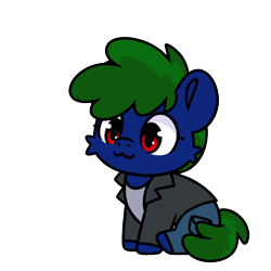 Size: 600x600 | Tagged: safe, artist:sugar morning, oc, oc only, oc:four waters, earth pony, fallout equestria, :3, behaving like a cat, clothes, cute, earth pony oc, jacket, leather, leather jacket, ocbetes, pants, shirt, simple background, sitting, solo, transparent background