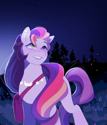 Size: 2459x2858 | Tagged: safe, artist:aztrial, sunny starscout's mother, earth pony, pony, g5, bag, looking up, night, smiling, solo