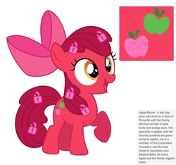 Size: 640x600 | Tagged: safe, artist:fizzled_kitty, edit, apple bloom, earth pony, pony, g4, alternate color palette, alternate cutie mark, bow, cutie mark, female, filly, foal, google translate, hair bow, implied applejack, implied scootaloo, implied sweetie belle, lock, padlock, recolor, red fur, reference sheet, simple background, solo, white background