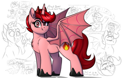 Size: 2825x1770 | Tagged: safe, artist:notetaker, oc, oc only, oc:great demon crunk lord tiberius, oc:top five videos, alicorn, demon, demon pony, pony, alicorn oc, demon horns, horn, horns, wings