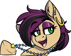 Size: 921x720 | Tagged: safe, artist:notetaker, oc, oc only, oc:pearl star, earth pony, pony, ear piercing, female, jewelry, necklace, pearl necklace, piercing, simple background, solo, transparent background