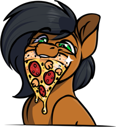 Size: 589x643 | Tagged: safe, artist:notetaker, oc, oc only, oc:notetaker, earth pony, pony, food, glasses, pizza, simple background, solo, transparent background