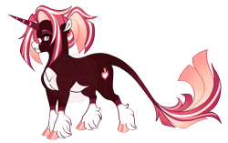 Size: 4300x2700 | Tagged: safe, artist:gigason, oc, oc only, oc:match maker, pony, unicorn, clothes, cloven hooves, coat markings, colored hooves, colored horn, colored pinnae, concave belly, facial markings, gradient hooves, gradient mane, gradient tail, grin, hoof polish, horn, leonine tail, magical lesbian spawn, nonbinary, obtrusive watermark, offspring, pale belly, parent:cayenne, parent:oc:carmine, parents:canon x oc, pink eyes, ponytail, shiny hooves, simple background, smiling, snip (coat marking), socks, solo, standing, striped horn, tail, transparent background, unicorn oc, unshorn fetlocks, watermark