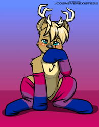 Size: 3169x4093 | Tagged: safe, artist:jcosneverexisted, oc, oc only, deer, blushing, clothes, commission, looking at you, male, socks, solo, ych result