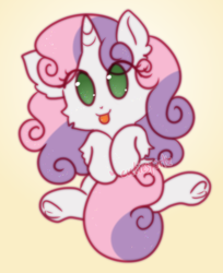 Size: 740x907 | Tagged: safe, artist:cutiesparke, sweetie belle, pony, unicorn, g4, :p, arm fluff, cheek fluff, ear fluff, foal, frog (hoof), green eyes, hoof heart, horn, looking up, lying down, silly, silly pony, simple background, solo, tongue out, underhoof, white fur