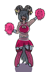 Size: 957x1423 | Tagged: safe, artist:lazerblues, oc, oc only, oc:ariana, satyr, cheerleader, cheerleader outfit, clothes, horns, offspring, parent:arimaspi, pom pom, simple background, solo, tail, white background