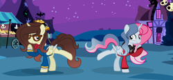 Size: 4813x2229 | Tagged: safe, artist:darbypop1, oc, oc only, oc:darby, oc:melody everbelle, alicorn, pony, charlie morningstar, clothes, costume, female, mare, nightmare night costume, wally darling
