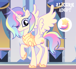 Size: 1280x1163 | Tagged: safe, artist:vi45, oc, oc only, unnamed oc, alicorn, pony, g4, alicorn oc, armor, chestplate, concave belly, female, gradient mane, gradient tail, hoof shoes, horn, lavender eyes, looking at you, mare, purple eyes, raised hoof, slender, solo, tail, thin, wings