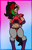 Size: 639x1000 | Tagged: safe, artist:lazerblues, oc, oc only, oc:bella, hybrid, satyr, abs, clothes, cosplay, costume, five nights at freddy's, gradient background, hybrid oc, parent:oc:miss eri, roxanne wolf, solo, undercut