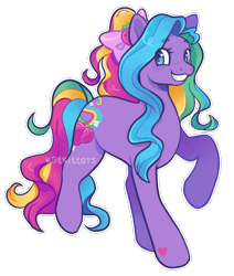 Size: 1562x1840 | Tagged: safe, artist:katkitters, rainbowberry, earth pony, pony, g3, blue eyes, hoof heart, multicolored hair, multicolored mane, multicolored tail, purple coat, purple fur, simple background, smiling, tail, transparent background, underhoof