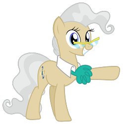 Size: 1784x1797 | Tagged: safe, artist:sketchmcreations, mayor mare, earth pony, pony, g4, cravat, female, glasses, grey hair, mare, raised hoof, simple background, smiling, solo, transparent background, vector