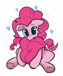 Size: 2056x2488 | Tagged: safe, artist:opalacorn, pinkie pie, earth pony, pony, g4, biting, cute, diapinkes, female, floating heart, floppy ears, frog (hoof), heart, mare, simple background, sitting, solo, tail, tail bite, underhoof, white background