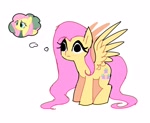 Size: 2077x1709 | Tagged: safe, artist:syrupyyy, screencap, fluttershy, pegasus, pony, g4, :i, big eyes, colored, colored sketch, derp, episode needed, eyelashes, female, flat colors, long mane, long tail, mare, no thoughts head empty, pink mane, pink tail, simple background, sketch, solo, spread wings, standing, tail, thinking, thought bubble, wavy mane, wavy tail, white background, wide eyes, wings, yellow coat