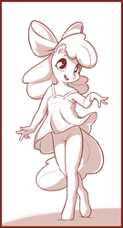 Size: 1081x1996 | Tagged: safe, artist:starvingunicorn, apple bloom, anthro, g4, bottomless, clothes, featureless crotch, female, freckles, monochrome, partial nudity, skirt, solo, upskirt, younger