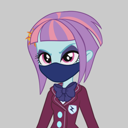 Size: 2160x2160 | Tagged: safe, artist:brokenadam, sunny flare, equestria girls, g4, my little pony equestria girls: friendship games, clothes, coronavirus, covid-19, crystal prep, crystal prep academy, crystal prep academy students, crystal prep academy uniform, crystal prep shadowbolts, devices removed, face mask, female, gray background, high res, mask, plaid skirt, school uniform, simple background, skirt, solo