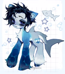 Size: 1779x2048 | Tagged: safe, artist:p0nyplanet, oc, oc only, original species, pony, shark, shark pony, abstract background, chest fluff, fish tail, gills, shark tail, snaggletooth, solo, tail, unshorn fetlocks