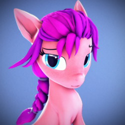 Size: 2160x2160 | Tagged: safe, artist:psfmer, sunny starscout, earth pony, pony, g4, g5, my little pony: a new generation, 3d, braid, braided ponytail, female, freckles, g5 to g4, generation leap, high res, looking at you, mare, ponytail, solo, source filmmaker