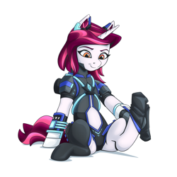 Size: 3070x3070 | Tagged: safe, artist:mysticalpha, oc, oc only, oc:ace array, pony, unicorn, clothes, eyebrows, female, high res, horn, looking down, mare, shadow, simple background, sitting, socks, solo, unicorn oc, white background