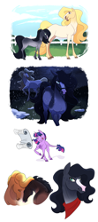 Size: 2560x5766 | Tagged: safe, artist:angstyram, princess celestia, princess luna, twilight sparkle, horse, pony, unicorn, alternate universe, female, leonine tail, mare, nuzzling, scroll, siblings, simple background, sisters, size difference, species swap, story included, tail, tongue out, trio, unicorn twilight, white background