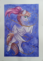 Size: 2792x4000 | Tagged: safe, artist:jsunlight, oc, oc:sunny way, pegasus, pony, solo, traditional art, watercolor painting