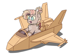 Size: 2800x2100 | Tagged: safe, artist:potatocat88, oc, oc only, oc:brass arcana, pegasus, pony, cardboard, commission, male, missile, open mouth, plane, simple background, solo, spread wings, stallion, transparent background, vehicle, wings, ych result