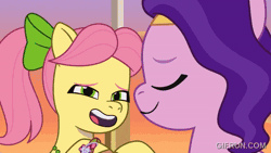 Size: 520x293 | Tagged: safe, screencap, pipp petals, posey bloom, earth pony, pegasus, pony, g5, my little pony: tell your tale, p + p = bffs, spoiler:g5, spoiler:my little pony: tell your tale, spoiler:tyts02e13, animated, boardtrot, duo, duo female, female, mare, ocean, water