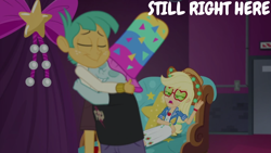 Size: 1920x1080 | Tagged: safe, edit, edited screencap, editor:quoterific, screencap, applejack, snails, snips, accountibilibuddies, accountibilibuddies: snips, equestria girls, g4, my little pony equestria girls: choose your own ending, broken foot, hug, sunglasses, trio