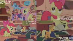 Size: 2000x1125 | Tagged: safe, edit, edited screencap, editor:quoterific, screencap, apple bloom, applejack, fluttershy, pinkie pie, rainbow dash, rarity, twilight sparkle, unicorn, bridle gossip, g4, season 1, appletini, book, bookshelf, flutterguy, golden oaks library, hairity, mane six, micro, rainbow crash, spitty pie, twilight flopple, unicorn twilight