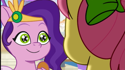 Size: 1289x720 | Tagged: safe, screencap, pipp petals, posey bloom, earth pony, pegasus, pony, g5, my little pony: tell your tale, p + p = bffs, spoiler:g5, spoiler:my little pony: tell your tale, spoiler:tyts02e13, adorapipp, boardtrot, cute, duo, duo female, female, mare, maretime bay, shipping fuel, sparkly eyes, wingding eyes