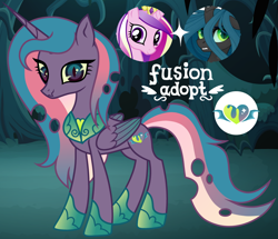Size: 1280x1102 | Tagged: safe, artist:vi45, princess cadance, queen chrysalis, oc, changepony, hybrid, g4, concave belly, fusion, fusion:cadalis, fusion:princess cadance, fusion:queen chrysalis, slender, thin