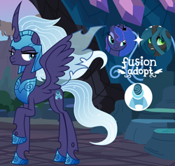 Size: 1280x1208 | Tagged: safe, artist:vi45, princess luna, queen chrysalis, oc, changepony, hybrid, g4, armor, concave belly, fusion, fusion:princess luna, fusion:queen chrysalis, lanky, skinny, tall, thin