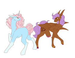 Size: 3300x2550 | Tagged: safe, artist:mellow-mare, oc, oc only, pegasus, pony, unicorn, amputee, duo, female, horn, mare, simple background, transparent background