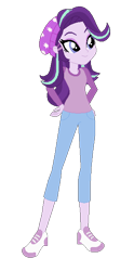 Size: 310x626 | Tagged: safe, artist:selenaede, artist:user15432, starlight glimmer, human, equestria girls, g4, base used, beanie, clothes, crossover, diana lombard, hairclip, hand on hip, hat, kelly sheridan, long sleeved shirt, long sleeves, martin mystery, pants, shirt, shoes, simple background, smiling, sneakers, transparent background, voice actor