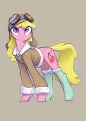 Size: 904x1268 | Tagged: safe, artist:blue ink, cherry berry, earth pony, g4, aviator goggles, eye clipping through hair, goggles, solo