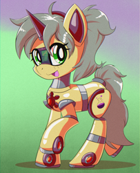 Size: 1136x1400 | Tagged: safe, artist:trackheadtherobopony, oc, oc only, oc:mercury shine, pony, robot, robot pony, unicorn, horn, roboticization, solo