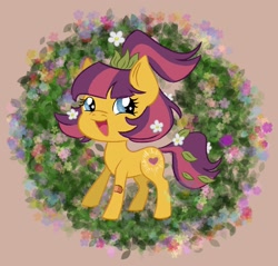 Size: 2193x2100 | Tagged: safe, artist:elmers_artstuff, earth pony, bandaid, blue eyes, cute, digital art, fanart, female, filly, flower, flower in hair, foal, heart, looking away, maggie joy, multicolored hair, ponytail, rest in peace, smiling