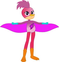 Size: 2241x2387 | Tagged: safe, artist:dupontsimon, scootaloo, bird, human, hybrid, fanfic:choose your own magic ending, equestria girls, g4, fanfic art, simple background, solo, superhero, transparent background, vector