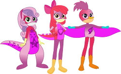 Size: 2727x1674 | Tagged: safe, artist:dupontsimon, apple bloom, scootaloo, sweetie belle, human, kangaroo, fanfic:choose your own magic ending, equestria girls, g4, fanfic art, simple background, superhero, transparent background, vector