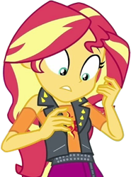 Size: 1866x2520 | Tagged: safe, edit, edited screencap, editor:homersimpson1983, screencap, sunset shimmer, human, equestria girls, g4, background removed, belt, clothes, female, frown, looking down, not a vector, simple background, solo, transparent background, vest
