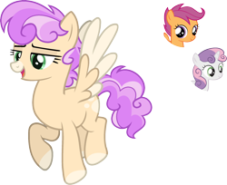 Size: 2034x1657 | Tagged: safe, artist:sapphiretwinkle, scootaloo, sweetie belle, oc, pegasus, pony, g4, female, magical lesbian spawn, mare, offspring, parent:scootaloo, parent:sweetie belle, parents:scootabelle, simple background, transparent background