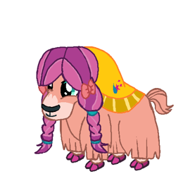 Size: 456x456 | Tagged: safe, artist:qjosh, sunny starscout, yak, g4, g5, blanket, cutie mark accessory, female, g5 to g4, generation leap, pony to yak, simple background, solo, transformation, transformation sequence, white background