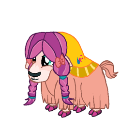 Size: 460x450 | Tagged: safe, artist:qjosh, sunny starscout, yak, g4, g5, blanket, cutie mark accessory, female, g5 to g4, generation leap, pony to yak, simple background, species swap, transformation, transformation sequence, white background